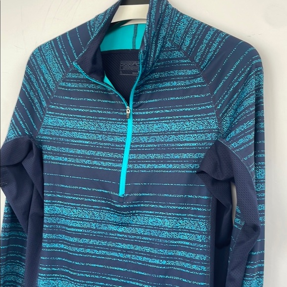Patagonia Women’s All Weather Zip-Neck Teal Navy Hiking Running Top UPF 15 Large - Picture 5 of 17